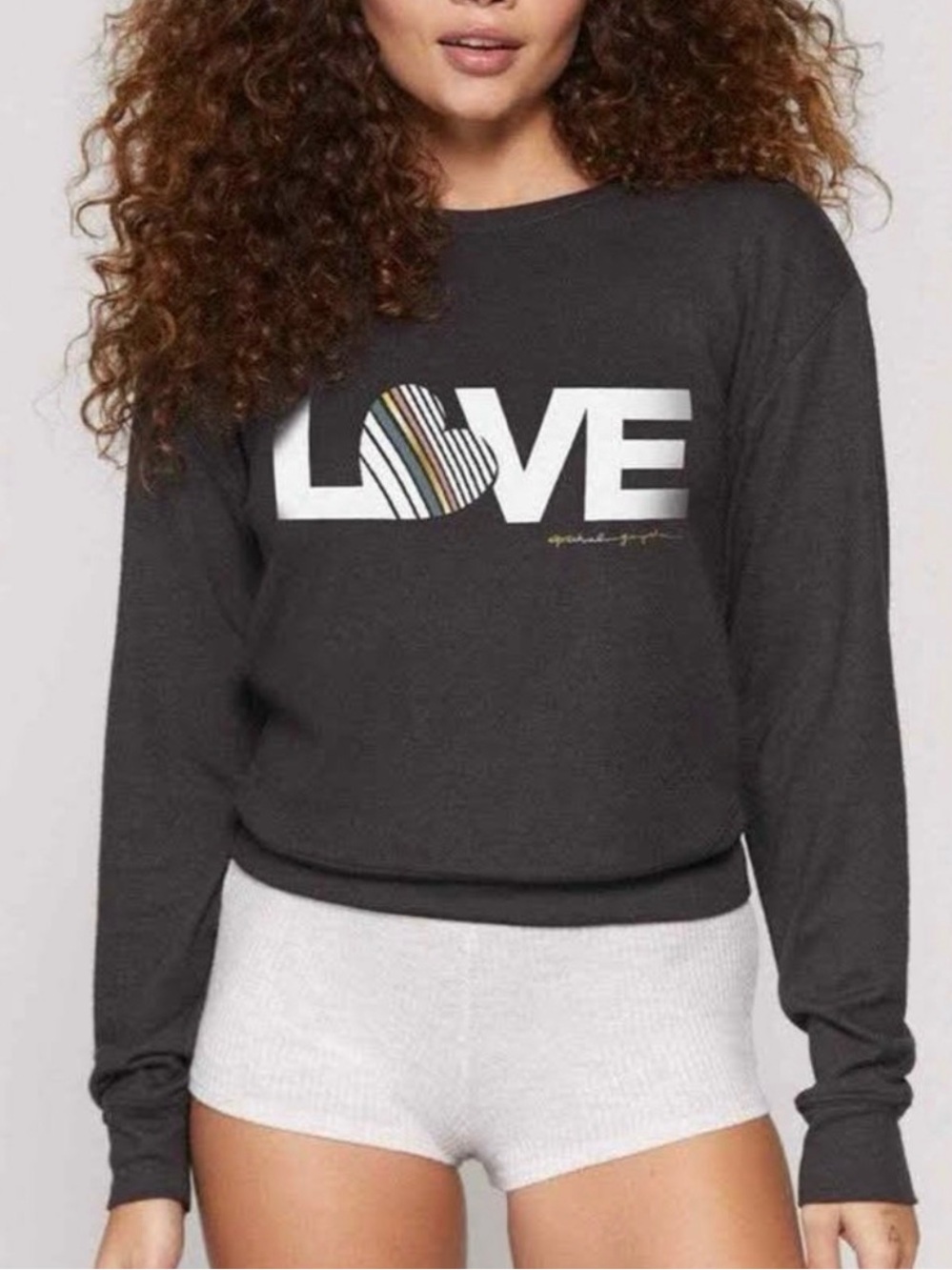 Spiritual Gangster Love Savasana Crew Neck Top Sweatshirt in Vintage Black - M
